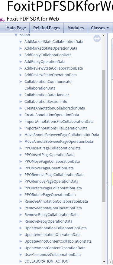 Collaboration classes list in API reference